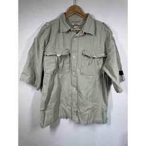 Clench 209 Jeans Shirt Mens Large Green Button Up Utility Safari Outdoor Pockets